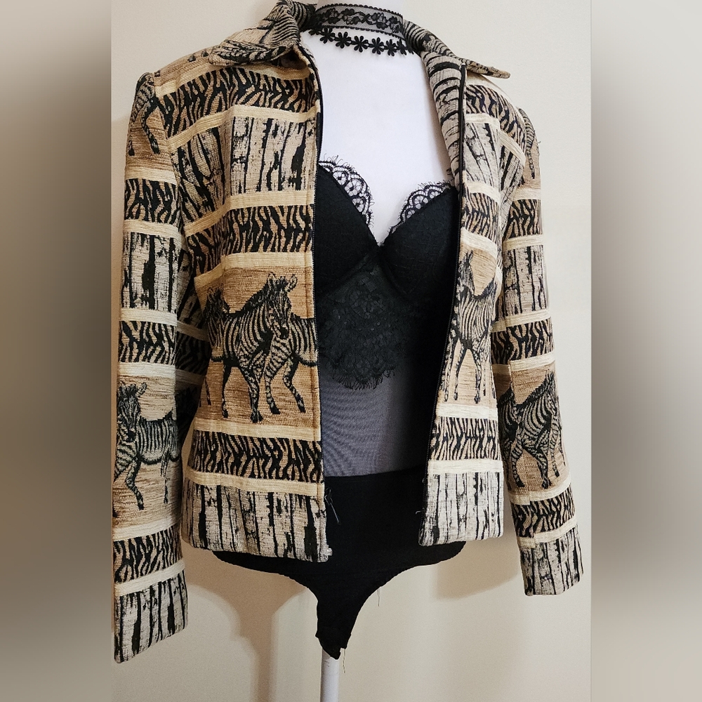 ♥︎HOST PICK♥︎ Vintage Safari Zebra Tapestry Jacket Women's Size 8